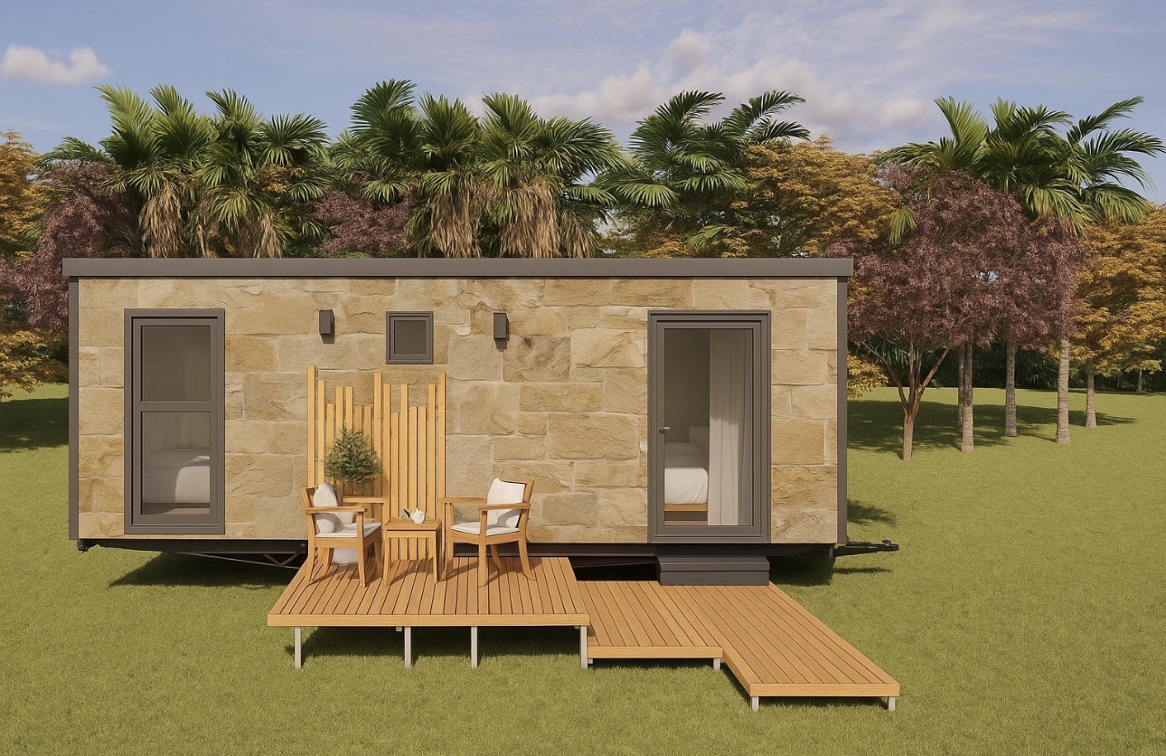 Taş kaplamalı tinyhouse dış görünüm